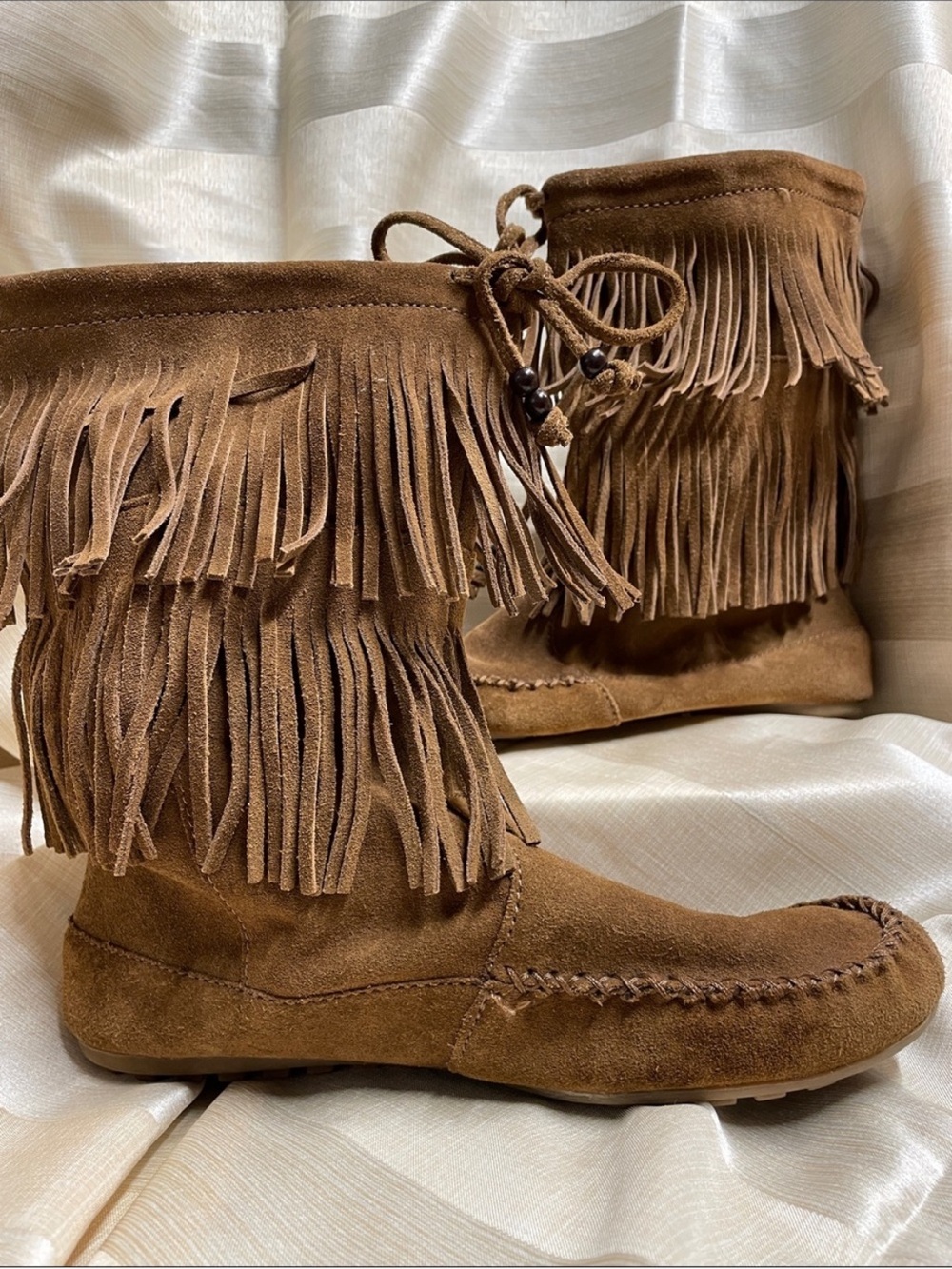 Minnetonka Brown Leather Fringe Moccasin Boots